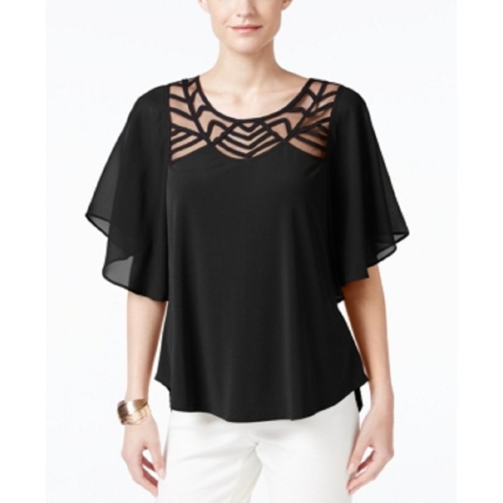 Ny Collection Mesh Illusion Flutter-Sleeve Top, Size Small, Retail $50.00